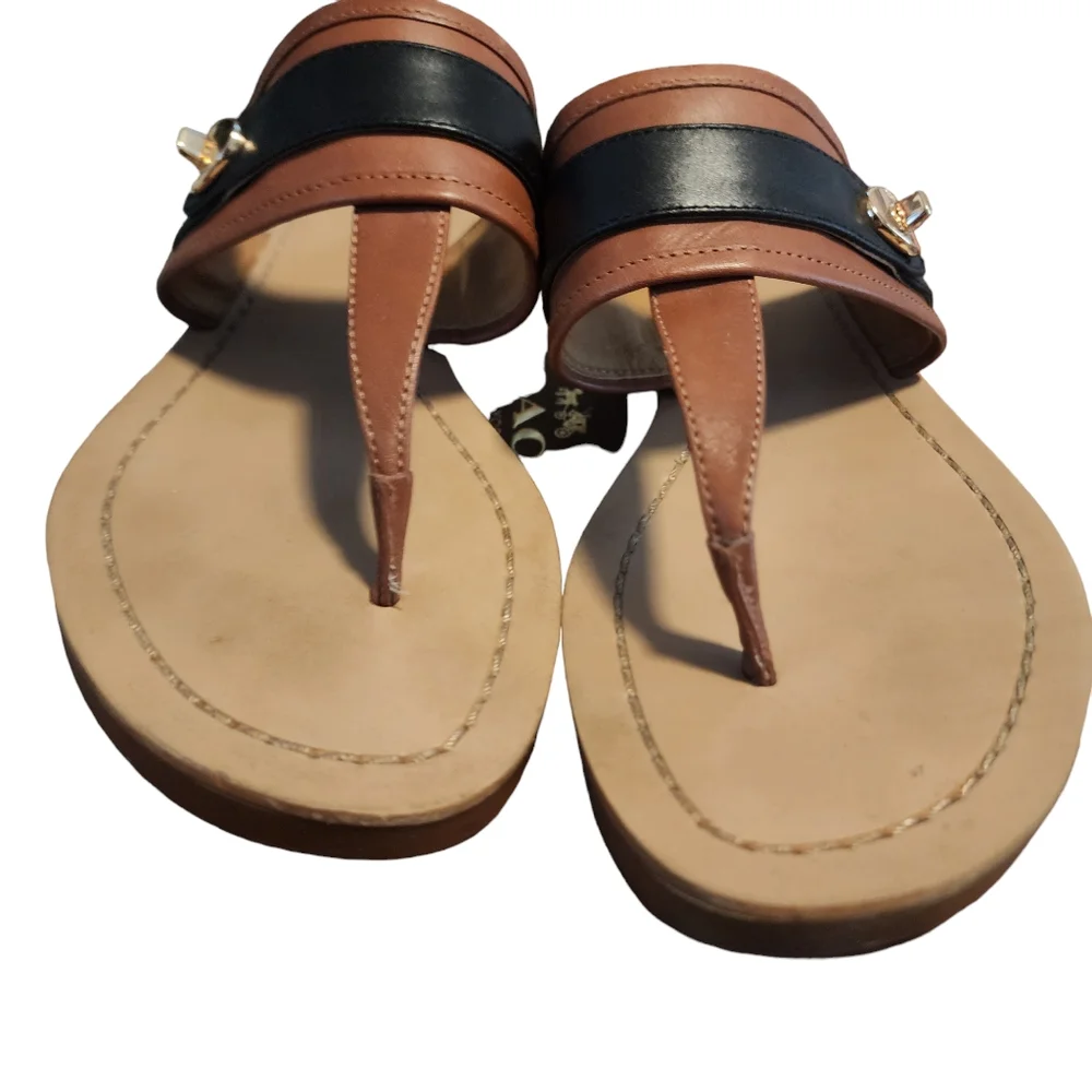 Coach Brown and Black Leather Thong Sandals